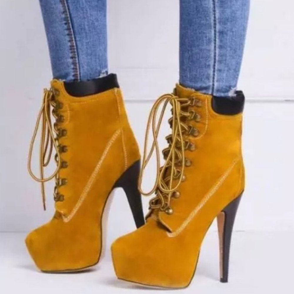 GiGi Girl Z-Lo Timberline-inspired Platform Stiletto Tan Nubuck Leather …